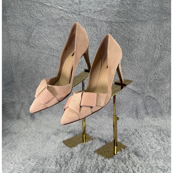 Tahari Betsy Suede Pumps Blush Pink Bow Women's Size 11 Dress Shoes Heels - Picture 2 of 9